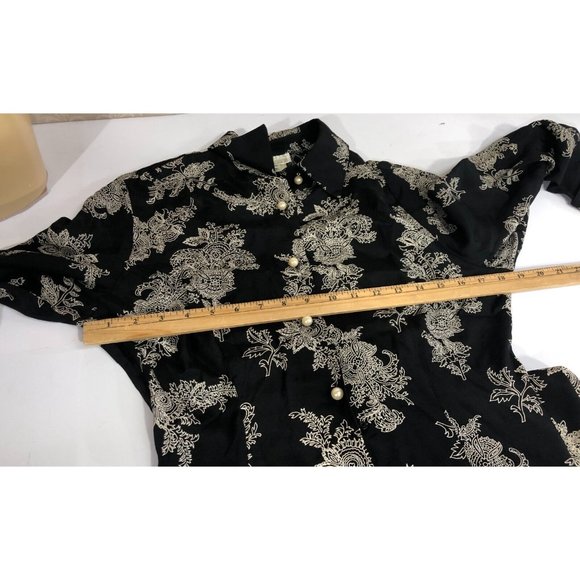 Moda Intl Long Size 6 Six Floral Boho Button Dress Rayon Made in USA Black White - Picture 9 of 12